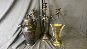 lot 483 image: Decorative Pitcher, Candlestick  and Vase