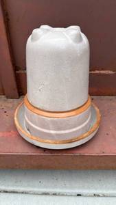 lot 498 image: antique two-piece stoneware poultry waterer- see pictures for damage