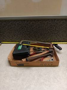 lot 1026 image: Vintage Hand Tool Assortment in Cardboard Box