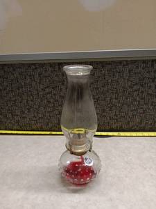lot 1039 image: Clear Glass Oil Lamp with Red Liquid