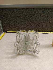 lot 1082 image: Glass Beer Mug Set 4-Piece w Handles