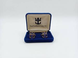 lot 1100 image: Royal Caribbean Cruise Line Cufflinks Gold Tone Anchor Crown
