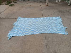 lot 1119 image: Blue and White Striped Woven Afgan Blanket with Fringe