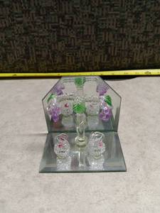 lot 1132 image: Crystal Perfume Bottle Holder with Purple Grapes & Swans