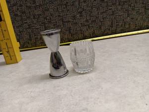 lot 1161 image: Crystal Shot Glass with Metal Drink Mixer