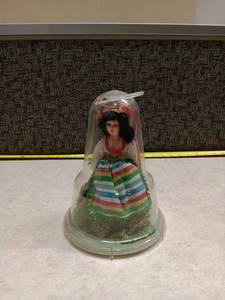 lot 1181 image: Vintage Doll in Dome Display Case with Colorful Outfit