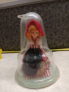 lot 1188 image: Vintage Doll in Dome Case with Red Outfit
