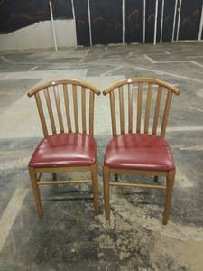 lot 1208 image: Wooden Dining Chairs with Red Vinyl Seats Set of 2