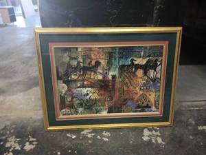 lot 1218 image: Classical Greek Roman Horses Architectural Collage Framed Print