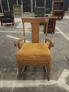 lot 1220 image: Wood Rocking Chair with Yellow Upholstered Seat