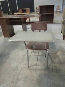 lot 1228 image: Chrome & Laminate Student Desk Chair Combo