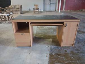 lot 1244 image: Wood Office Desk w Black Top & File Drawer
