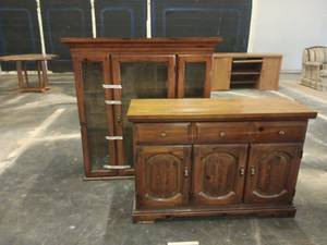 lot 1255 image: Wooden Buffet Cabinet w Glass Doors & Drawers