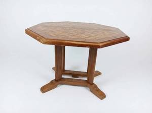 lot 1262 image: Wooden Octagonal Pedestal Table w Parquet Inlay