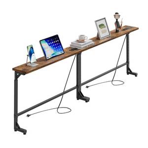 lot 746 image: Simple Trending 78.75 Console Table, Narrow Behind Couch Table, Adjustable Sofa Tables with Outlet, for Living Room, Rustic Brown - Retail $54