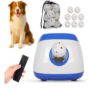 lot 749 image: Pre Owned Powers On, Three Balls Included Automatic Dog Ball Launcher,Dog Ball Thrower Machine with 40-80Ft 3 Launching Distance,Interactive Toys for MediumLarge Dogs, Indoor & Outdoor with 3 Balls (2.5),Remote Control Thrower -Blue - Retail $110