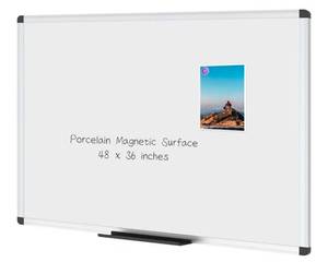 lot 750 image: VIZ-PRO Porcelain Magnetic Dry Erase Whiteboard, 48 x 36 Inches4 x 3 Wall Mounted White board with Silver Aluminum Frame, Ideal for Classroom, Office and Home Use - Retail $70