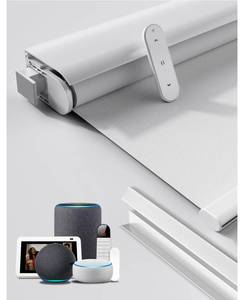 lot 753 image: Grandekor No-Drill No Tools Motorized Blinds with Remote  58Wx72H WhiteCompatible with Alexa Electric Blackout Smart Roller ShadeAPPVoice Control-for Home Office, Living Room - Retail $140