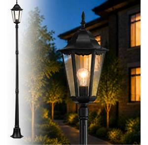 lot 756 image: Outdoor Lamp Post Light, Black, E26 Base, HardwiredDie-Cast Aluminum Body, Clear Glass Lantern, Weather Resistant, Ideal for Driveway, Garden & Walkway - Retail $126