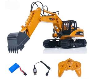lot 757 image: 15CH 2.4Ghz HUINA 114 RC Electric Excavator 1535 Remote Control Digger Radio Finished Toy Model Battery Sound Light Effects - Retail $0