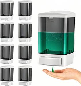 lot 762 image: CATTREES 8-Pack Soap Dispenser Wall Mount 1000ml (33.8oz)��Commercial Heavy-Duty Plastic Liquid Dispenser for Soap,Shampoo,Hand Sanitizer��Manual Pump for Bathroom, Kitchen,Restaurant,Hotel (8 x 1000ml) - Retail $92