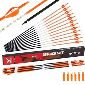 lot 770 image: SPG Archery Arrows for Compound Bow - 30 Inch Arrows for Compound Bow, 500 Spine Carbon Compound Arrows for Recurve Bow Shooting Hunting 12 Packs - Retail $0