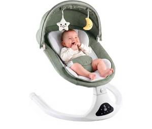lot 771 image: PRE OWNED Electric Baby Swing with Remote Control,5 Speeds&Portable&Cozy(0-12M,Green)Safety lock&secure harness,12 melodies&Bluetooth,81530min timer,lightweight indooroutdoor,soft washable seat,easy assembly - Retail $0