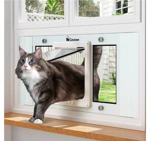 lot 778 image: Adjustable Cat Door for Window, 23-28 Quick Install4 Locking Modes Keeps Pets inOut, Window Insert Design, Magnetic Closure, Weatherproof Aluminum Frame, Durable & Safe - Retail $82