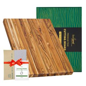lot 790 image: BEEFURNI Large Teak Wood Cutting Board with Hand Grip (22x16x1.25, L) - Retail $64