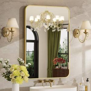lot 791 image: 24x32 Bathroom Mirror for Over Sink, Brushed Gold Rectangle Vanity Mirror - Retail $61