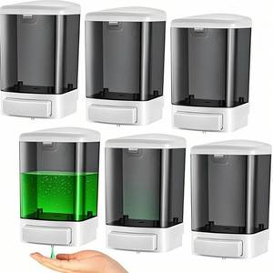 lot 802 image: CATTREES 6-Pack Soap Dispenser Wall Mount 1000ml (33.8oz) ��Commercial Heavy-Duty Plastic Liquid Dispenser for Soap,Shampoo, Hand Sanitizer�� Manual Pump for Bathroom, Kitchen, Restaurant,Hotel (1000ml) - Retail $69