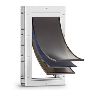 lot 804 image: PETCOMING 3-Flap Dog Door, Large Doggy Door, Doggie Door for Install in Interior and Exterior Doors or Wall, Insulation Layer, 2 Magnetic Flaps, Closing Panel, Never Rust, for Pet Up to 100lb (Large) - Retail $50