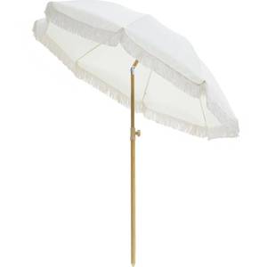 lot 806 image: Kbrellaoutlets Patio Fringe Umbrella with UPF 50 Protection,8 Ribs and Push Button Tilt,Outdoor Beach Umbrella For Garden, Courtyard,Pool,Outside - Retail $50
