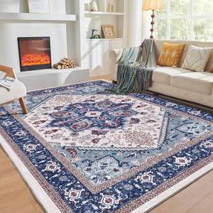 lot 813 image: OPPODREAM Soft Area Rugs 6x9, Persian-Inspired Washable Rug, Blue & Red - Retail $104