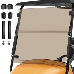 lot 819 image: iLSKW Golf Cart Foldable Windshield 5MM Thickness Fits 2014 EZGO TXT, Fits 1 Struts Rail with Heavy Duty Hinges & Anti-UV Included Windshield Clips Kit Tinted - Retail $120