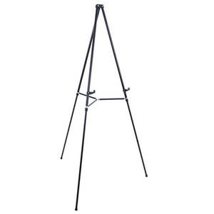 lot 822 image: U.S. Art Supply 66  High Showroom Black Aluminum Display Easel and Presentation Stand  Adjustable Floor and Tabletop Use - Retail $85