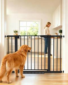 lot 826 image: Cumbor 30-46 Baby Gate for Stairs, Auto Close Dog Gate for the House Black - Retail $90
