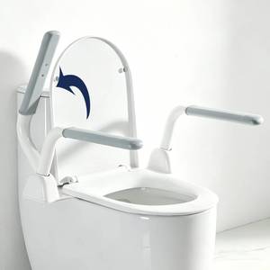 lot 835 image: Toilet Safety Rails for Seniors with Space Saving Flip-Up Armrests, Toilet Support Rails for Seniors and Disabled, Pregnant Women, Grab Bars Toilet Safety Frame for Bathroom - Retail $90