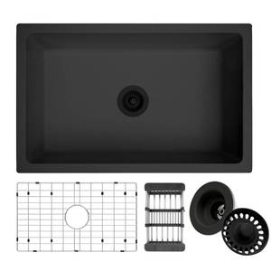 lot 838 image: Black Kitchen Sink, 30 Inch Granite Composite Undermount Single Bowl Sink - Retail $269