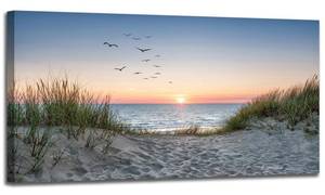 lot 844 image: RUIFENGL Large Sunset Beach Wall Art Seagull Sand Dune Seascape HD Prints - Retail $150