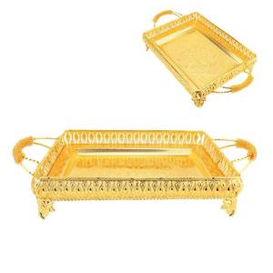 lot 848 image: JAOCDOEN Metal Serving Tray for Food Snack Fruit European Style Rectangle Party Decorative Platter Gold - Retail $49