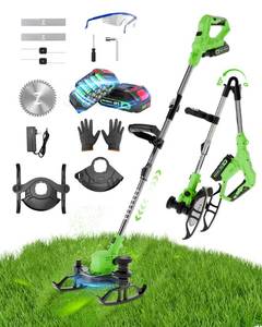 lot 858 image: PRE OWNED 3 in 1 Cordless Weed Wacker, 21V Battery Powered Weed Eater & Brush Cutter, Electric Grass TrimmerEdger Lawn Tool, 19000RPM Motor, 2 x 2.0Ah Batteries and Charger Included, Eco Friendly Grass Cutter - Retail $100