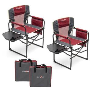 lot 859 image: SUNNYFEEL Oversized Camping Chair Portable Directors Chairs with Side Table - Retail $110
