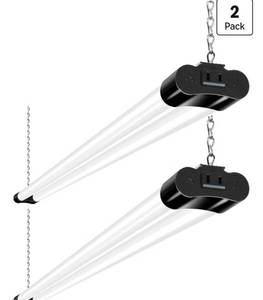 lot 864 image: hykolity 4FT Linkable LED Shop Light for Garage,4400LM,5000K Daylight42W Utility Linkable Shop Light Fixture LED Workbench Shop Light with Plug, Hanging or Surface Mount,Black - ETL,2 Pack - Retail $0