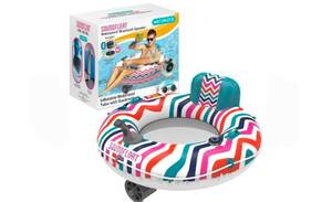 lot 867 image: SEE PHOTOS  Inspired Living Motorized Inflatable Pool Float Lounger Waterproof Bluetooth Speaker - Retail $0