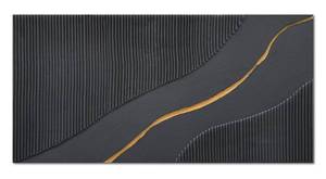 lot 868 image: NANKAI Art Hand Painted Black and Gold Texture Minimalist Oil Painting 24x48 inch Home wall Deco Art Painting - Retail $120