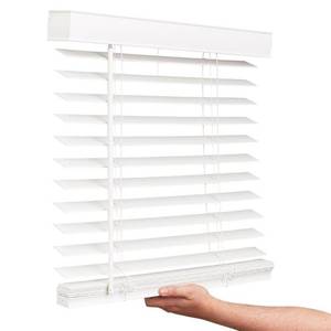 lot 870 image: LOTUS & WINDOWARE Cordless Faux Wood Blinds, 34.5 Wide x 60 Long, Smooth, Snow White, 2 Inch Horizontal Blinds �� for Living Room, Bedroom, Interior Door Windows - Retail $50