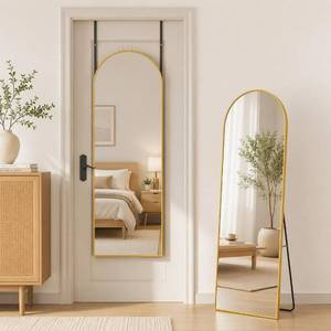 lot 871 image: Antok 56 x14 Arched Full Length Floor Mirror, Gold Aluminum Frame, Free StandingWall MountLeaning for Bedroom, Living Room, Dressing Room