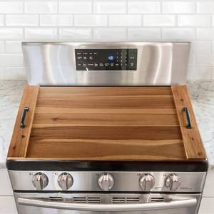 lot 877 image: BLUEWEST Acacia Wood Noodle Board Stove Cover with Handles - Retail $60