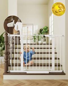 lot 879 image: Cumbor 30-46 Baby Gate for Stairs, Auto Close Dog Gate for Doorways White - Retail $90